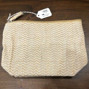 NWT - Two's Company 9"x6" Jute/Cotton Tan Zippered Pouch